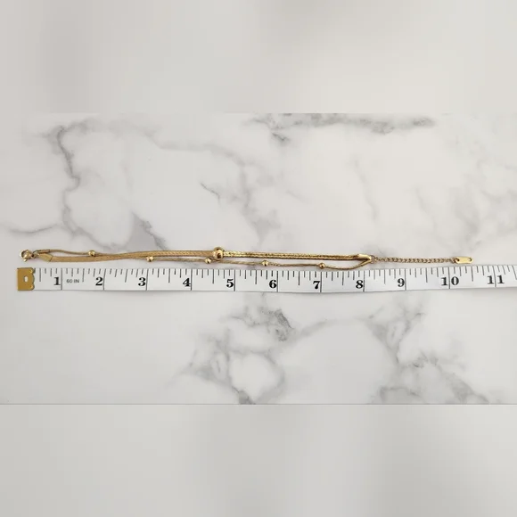 Double Layer Gold Plated Round Beads Blade Anklet - Picture 12 of 13